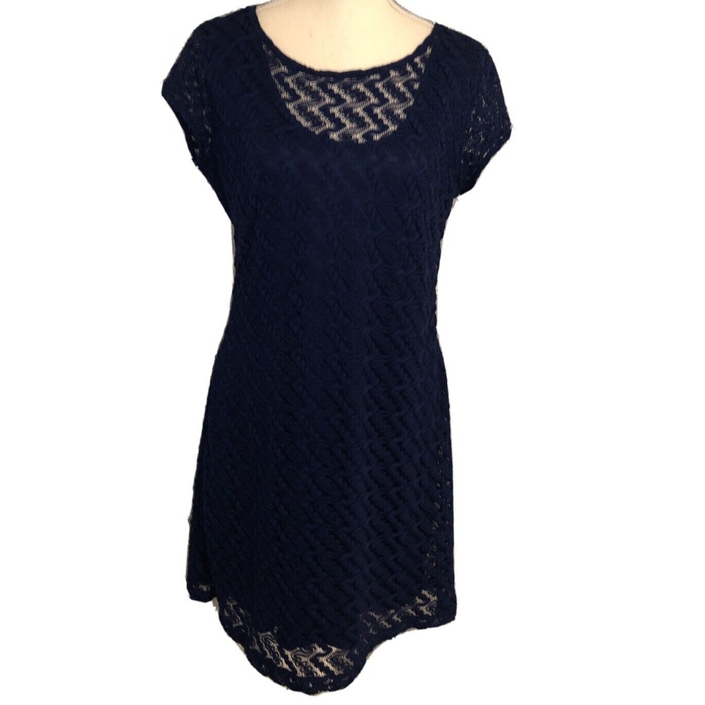 Apt 9 Dress Women's Size L blue Short Sleeve Lace Fit & Flare